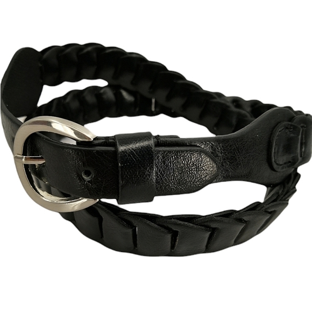 Chinese Laundry Women's L Black Adjustable Belt with Round Silver Tone Belt